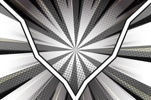 Monochrome Comic Speed Lines Background with Shield Frame and Halftone Stock Illustration