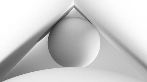 Monochrome composition featuring a smooth sphere set within a triangular py.. Illustrazione stock