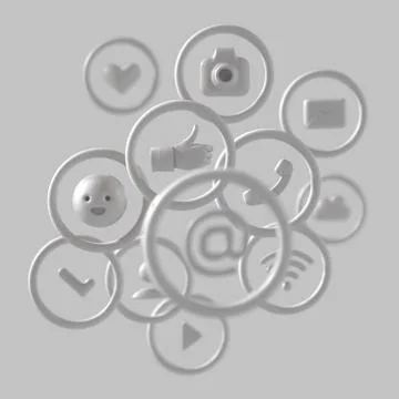 Monochrome composition of flying social network icons. - 3d, 3d rendering Stock Illustration