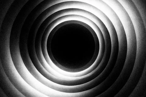 Monochrome concentric circles tunnel effect. Illustrazione stock