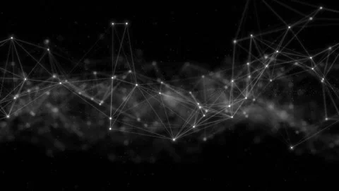 Monochrome connected node visual bright points, polygon mesh, smoky particles, b Stock Footage 340557982