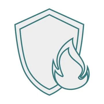Monochrome contour of shield with flame 库存插图
