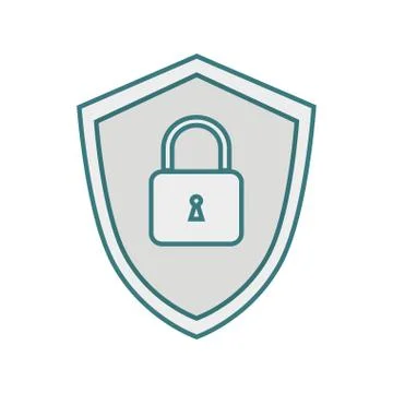 Monochrome contour of shield with padlock 库存插图
