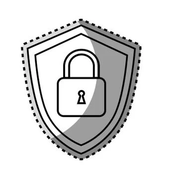 Monochrome contour sticker of shield with padlock Stock Illustration