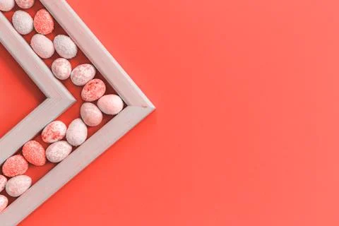 Monochrome coral small Easter Eggs frame Stock Photos