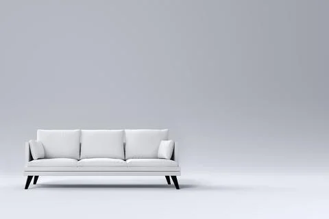 Monochrome couch with pillows on studio white background. Stock Illustration