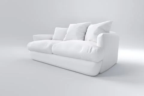 Monochrome couch with pillows on studio white background. Stock Illustration