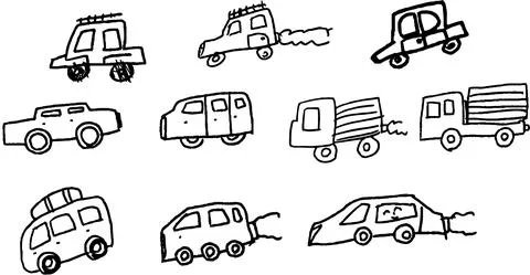 Monochrome Cute car scribble drawn by a child set Stock Illustration