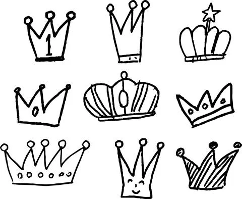 Monochrome Cute crown scribble drawn by a child set Stock Illustration