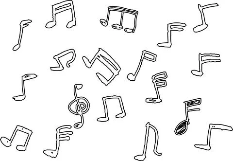 Monochrome Cute musical note scribbles drawn by children set Stock Illustration