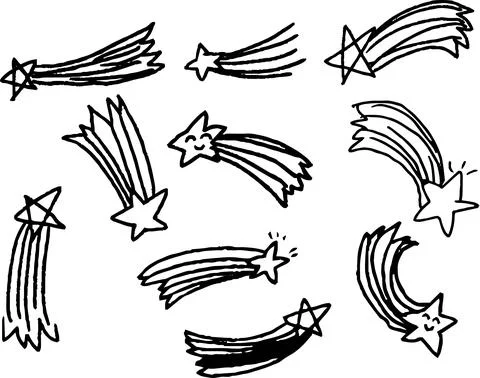 Monochrome Cute shooting star scribble drawn by a child set Stock Illustration