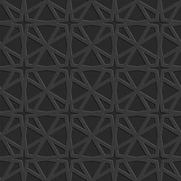 Monochrome dark arabic seamless pattern embossed perforated black background, Illustrazione stock