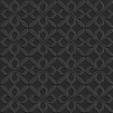 Monochrome dark arabic seamless pattern embossed perforated black background, Illustrazione stock