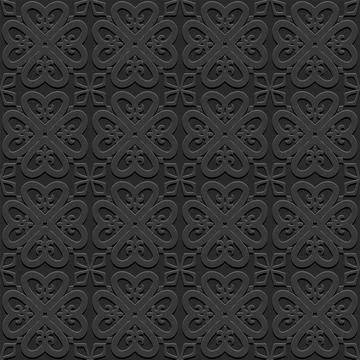 Monochrome dark arabic seamless pattern embossed perforated black background Illustrazione stock