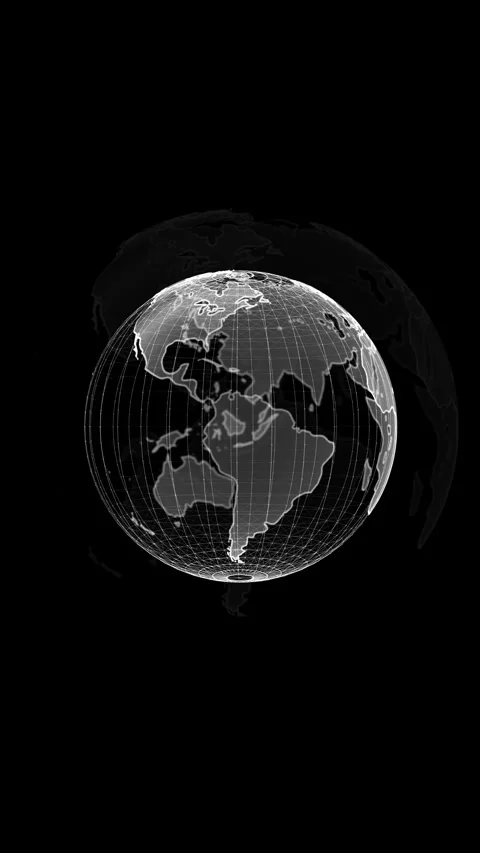 Monochrome digital earth background wire frame globe, continent outlines, futuri Stock Footage 340412284
