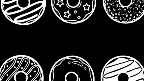 Monochrome Donut Pattern Loop on Dark Background (2) 库存影片 333822593