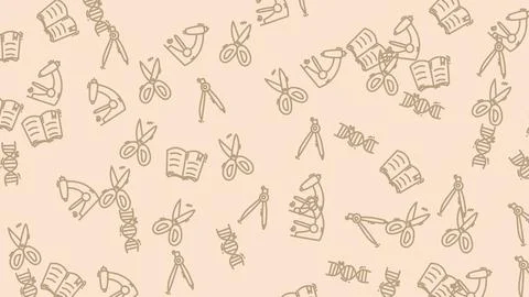 Monochrome Doodle Pattern of Science and Learning Symbols. Stock Illustration