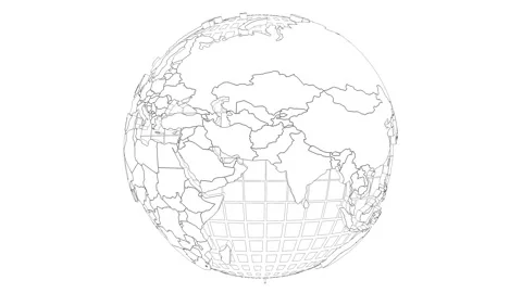 A monochrome drawing of a world map on a globe, combining art with science Stock Footage 267458391