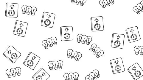 Monochrome Energy Concept Pattern with Light Bulb and Meter Icons on White Stock Footage 345539436