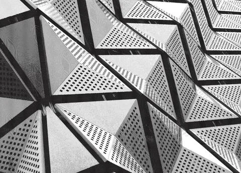  monochrome engraved effect geometric angular architectural modern abstrac... Stock Photos