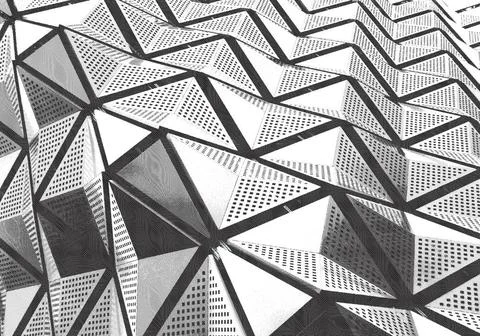  monochrome engraved effect geometric angular architectural modern abstrac... Stock Photos