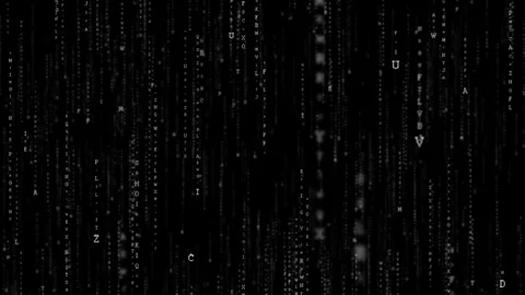 Monochrome falling code visual white letters, dark vertical streams, Stock Footage 340479650