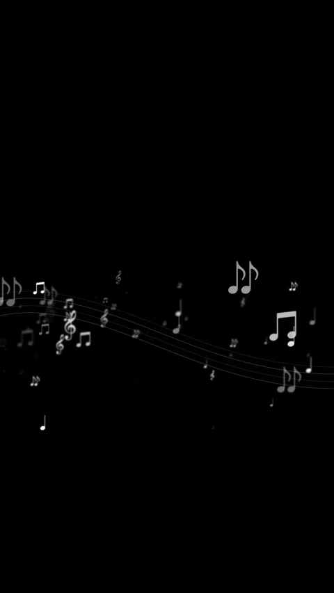 Monochrome floating music notes white symbols, flowing staff lines, soft blur, d Stock Footage 340556454