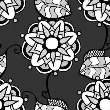 Monochrome Floral Pattern. Illustrazione stock