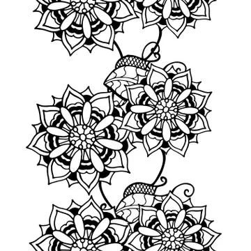 Monochrome Floral Pattern. Illustrazione stock