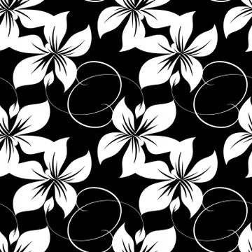 Monochrome floral vector seamless pattern. 库存插图