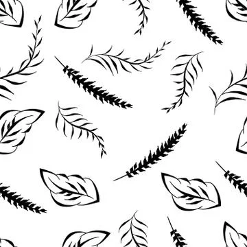 Monochrome foliage seamless printable pattern Illustrazione stock