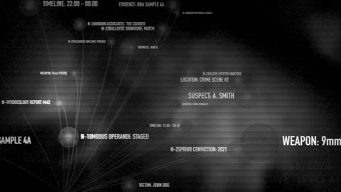 Monochrome Forensic Data Interface with Crime Case Terminology Video stock 330962116