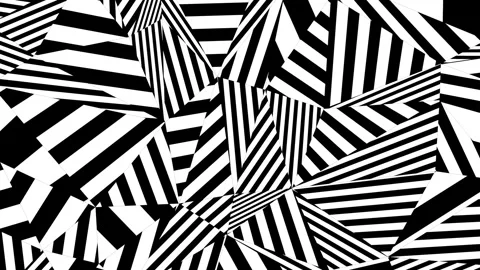 Monochrome geometric 3d low poly kaleidoscopic pattern with moving black stripes Stock Footage 263348236