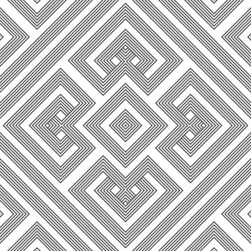 Monochrome geometric knotted seamless pattern. Stock Illustration