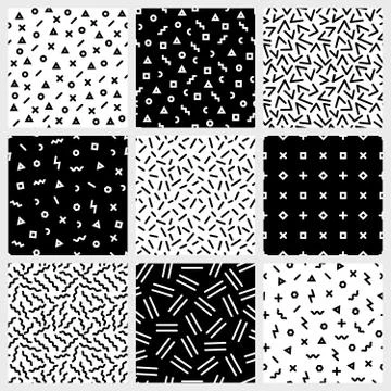 Monochrome geometric line seamless patterns endless vector texture イラスト素材