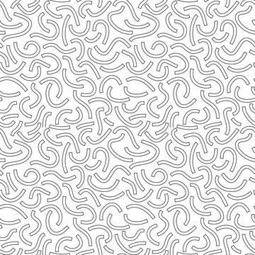 Monochrome geometric seamless pattern. Black outline curved lines Stock Illustration