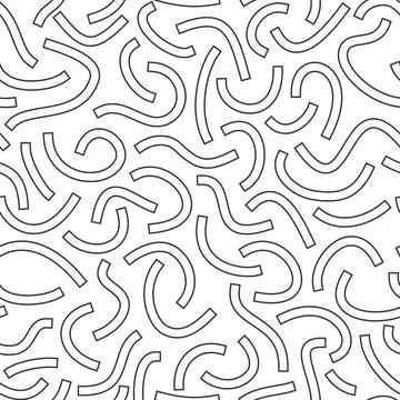 Monochrome geometric seamless pattern. Black outline curved lines Illustrazione stock