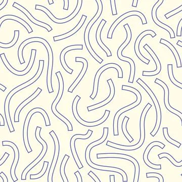 Monochrome geometric seamless pattern. Blue outline curved lines イラスト素材