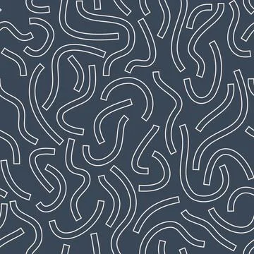 Monochrome geometric seamless pattern. White outline curved lines Stock Illustration