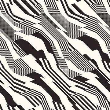 Monochrome Glitch Effect Textured Zigzag Pattern Illustrazione stock