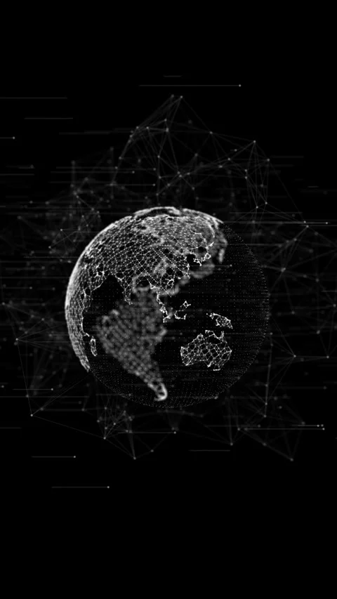 Monochrome global network globe white earth dots, black connected mesh, and digi Stock Footage 340549497