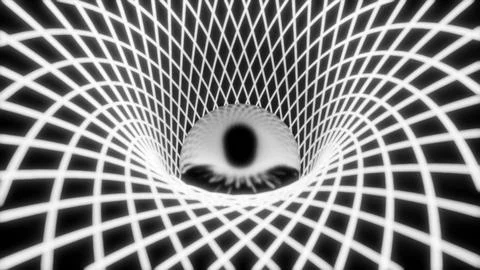 Monochrome glossy ball rolling inside rhombus tunnel. Design. Narrow lines Stock Illustration