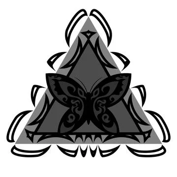 Monochrome gray triangle with abstract black butterfly Stock Illustration