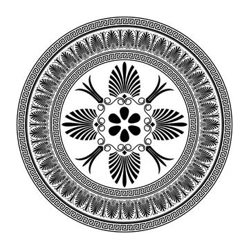  Monochrome Greek vector round pattern. Greek key meanders ornaments. Circle  Stock Illustration