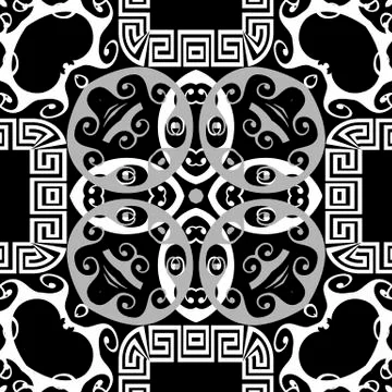 Monochrome greek vector seamless pattern. Ornamental arabic background. Repeat イラスト素材