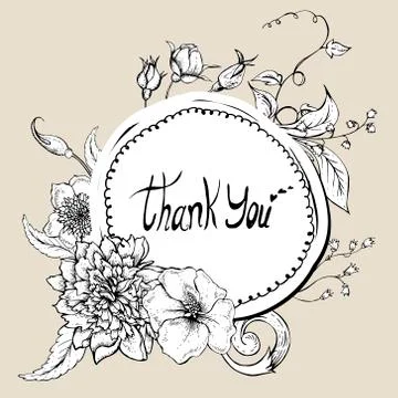 Monochrome greeting card with blooming peony Stock Illustration