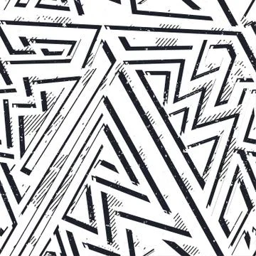 Monochrome grunge geometric seamless pattern Stock Illustration