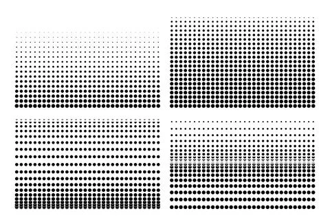 Monochrome Halftone Dot Patterns Set with Gradient Grid Textures イラスト素材