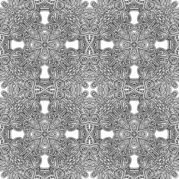 Monochrome hand drawn seamless pattern illustration. Stock Illustration