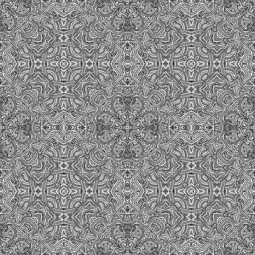 Monochrome hand drawn seamless pattern illustration. Stock Illustration